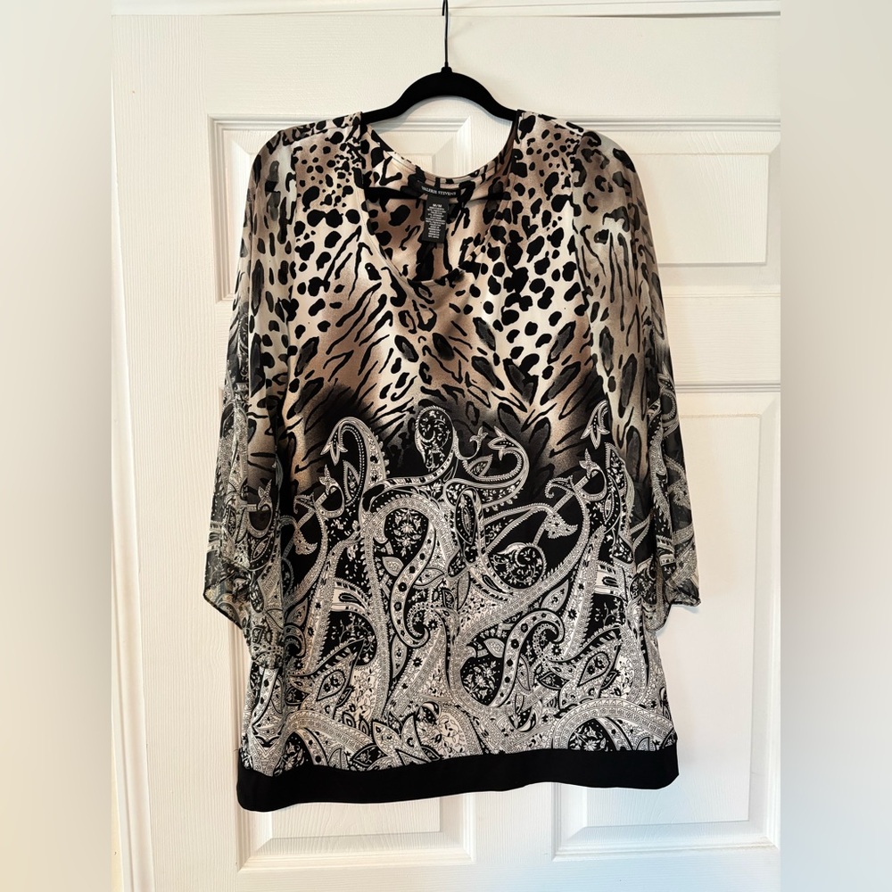 Valerie Stevens Black & Taupe Printed V-Neck Tunic